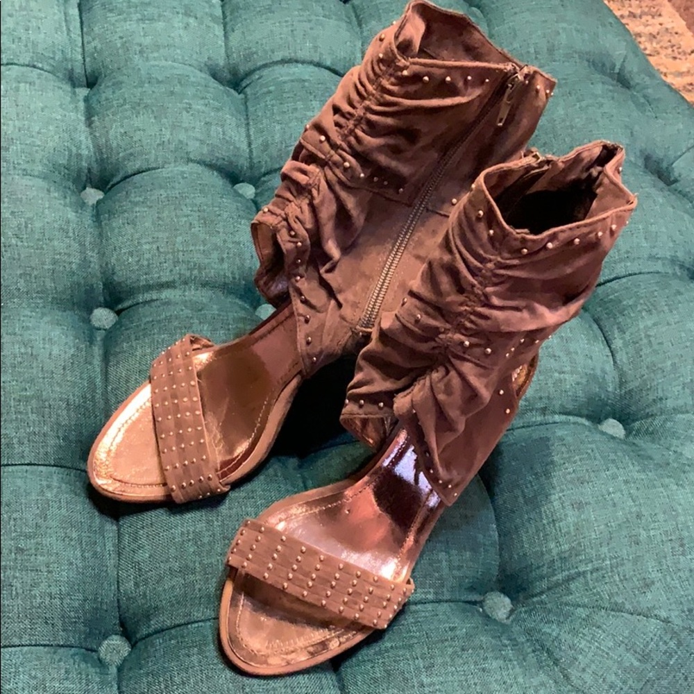 Ruched faux suede heels